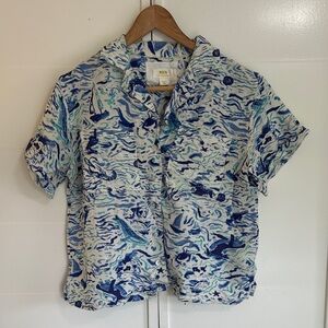 Maeve Blue and White Patterned Button-Down Shirt